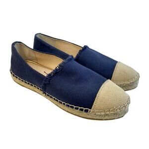 J. MCLAUGHLIN Shoes Espadrille Redding Canvas Flat Loafer Fringe Navy Tan 6.5
